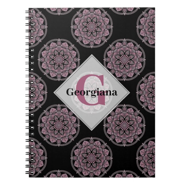 Caderno Espiral Frentes Florais Rosa Monogramas Bolinhas Mandala (Frente)
