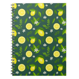 Caderno Espiral Fresh lemons with flowers and leaves