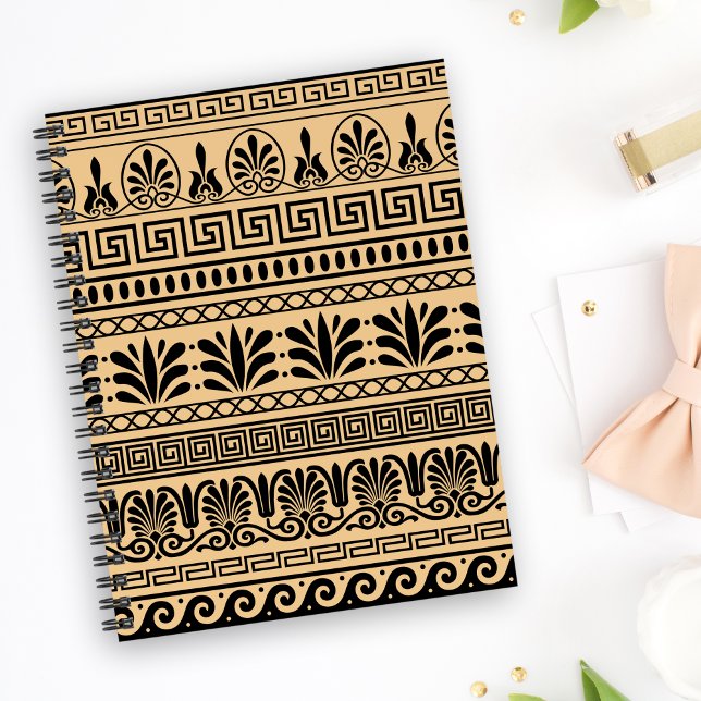 Caderno Espiral Frete Grego, Padrão Mediterrânico, Castanho (Criador carregado)