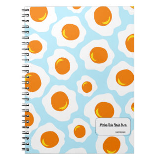 Caderno Espiral Fried Egg Pattern on Blue Background Notebook