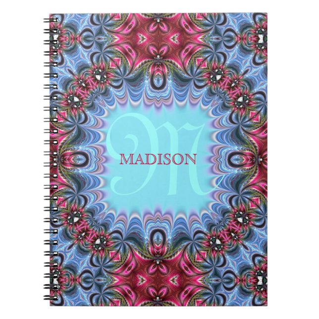 Caderno Espiral Frilly Fractals Blue Pink Personalized Notebook (Frente)