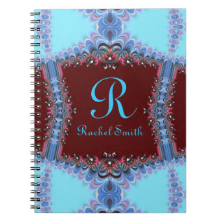 Caderno Espiral Frilly Fractals Blue Red Personalized Notebook