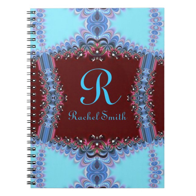 Caderno Espiral Frilly Fractals Blue Red Personalized Notebook (Frente)