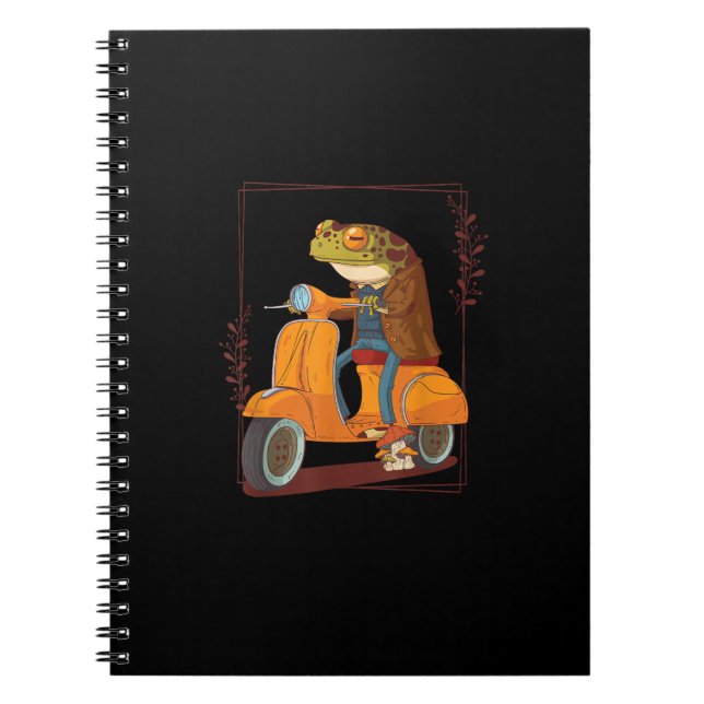 Caderno Espiral Frog Scooter Mushroom Goblincore Academia (Frente)