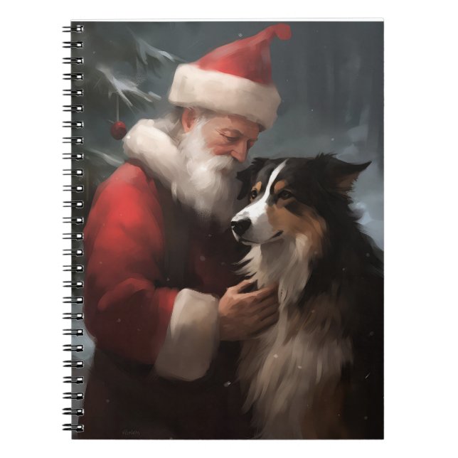 Caderno Espiral Fronteira Collie com Papai Noel Natal Festivo (Frente)
