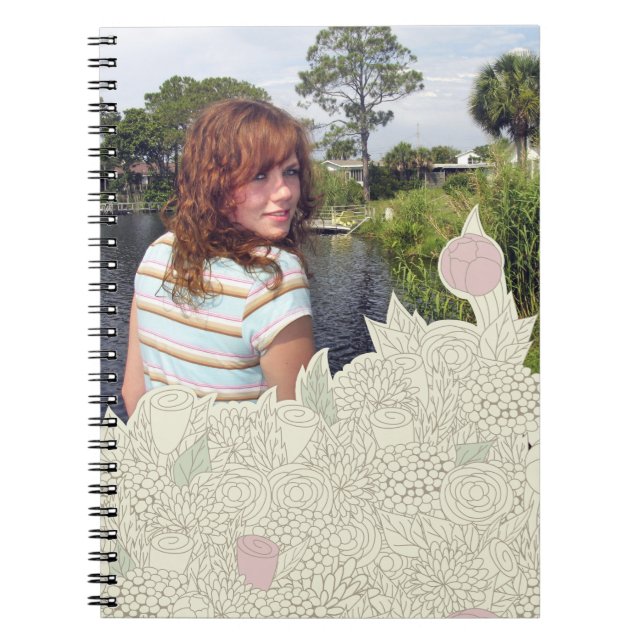 Caderno Espiral Fronteira de flores desenhadas à mão (Frente)