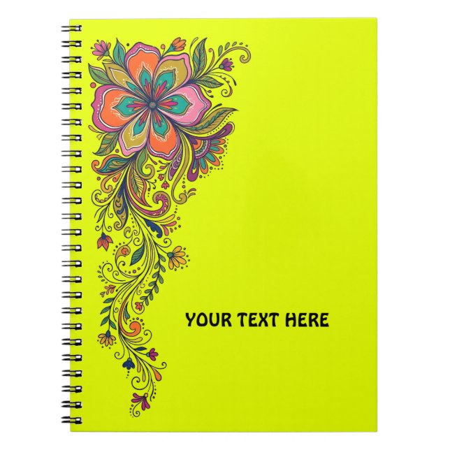 Caderno Espiral Fronteira de Gavinhas do Poder Floral Retro 6 + se (Frente)