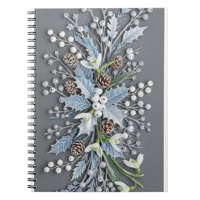 Caderno Espiral Frosted Winter Snowdrop Floral Arrangement (Frente)