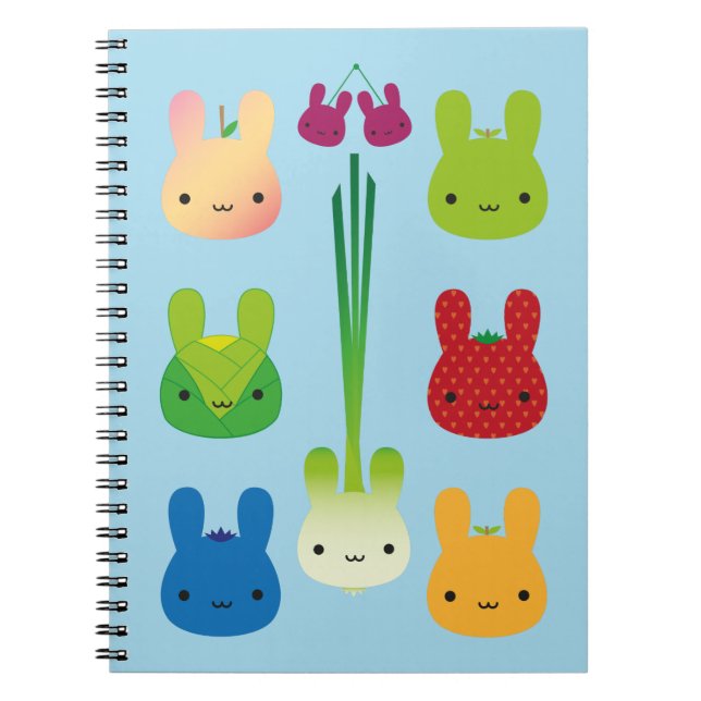 Caderno Espiral Fruta coelheira e vegetais do Kawaii (Frente)