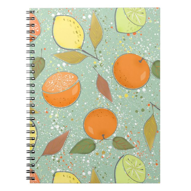 Caderno Espiral Fruta com limões, laranjas (Frente)