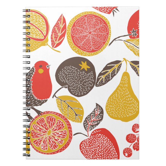 Caderno Espiral fruta com pássaro (Frente)