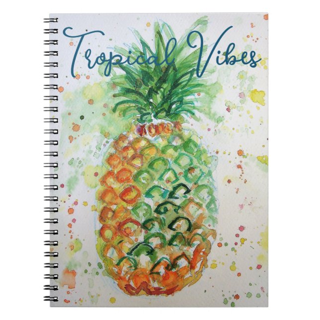 Caderno Espiral Fruta de Abacaxi Amarelo Vibrações Tropicais de Pr (Frente)