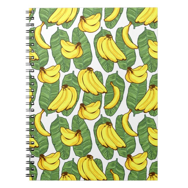 Caderno Espiral Fruta de Banana deixa padrão tropical (Frente)