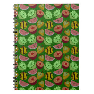 Caderno Espiral Fruta tropical sem costura e fundo verde