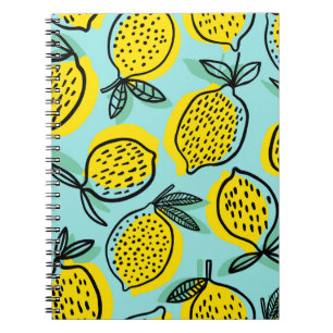 Caderno Espiral Frutas de limão: padrão de colheita de verão.