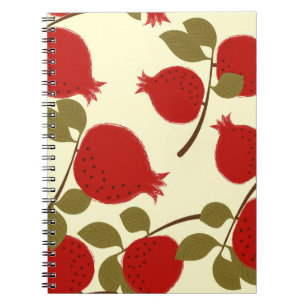Caderno Espiral Frutas de romã: Fundo Amarelo de desenho animado