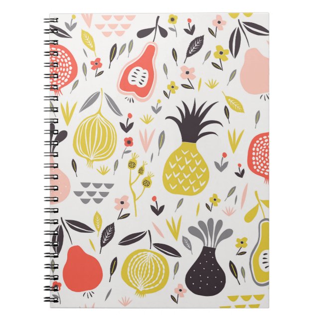Caderno Espiral Frutas, flores: padrão sem costura. (Frente)