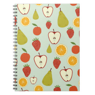 Caderno Espiral Frutas frescas em um padrão contínuo repetitivo