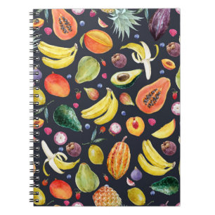 Caderno Espiral Frutas Tropicais: Padrão De Multifrutíferos Por Co