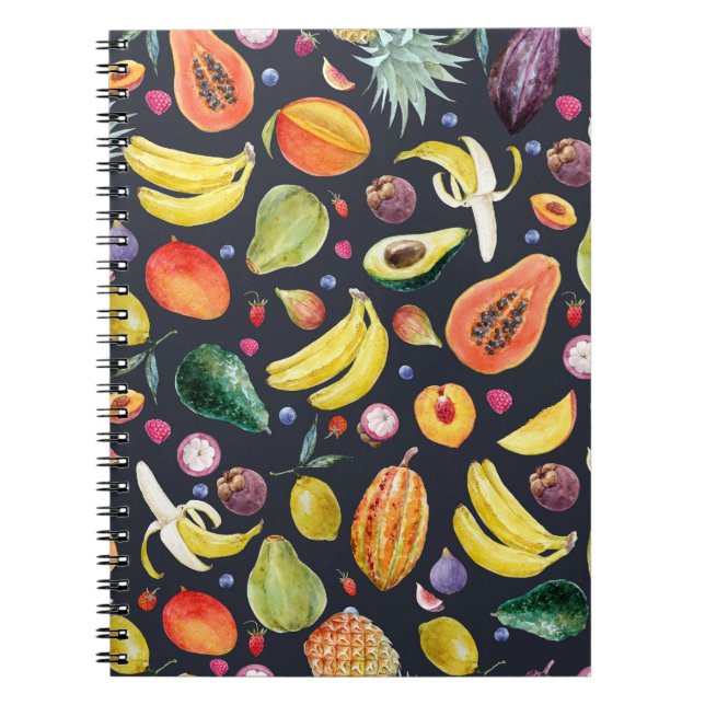 Caderno Espiral Frutas Tropicais: Padrão De Multifrutíferos Por Co (Frente)