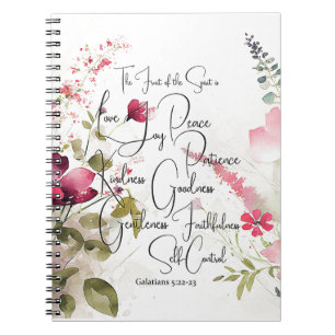 Caderno Espiral Fruto do Espírito floral rosa
