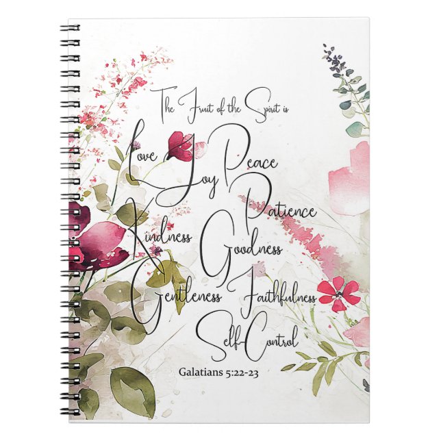 Caderno Espiral Fruto do Espírito floral rosa (Frente)
