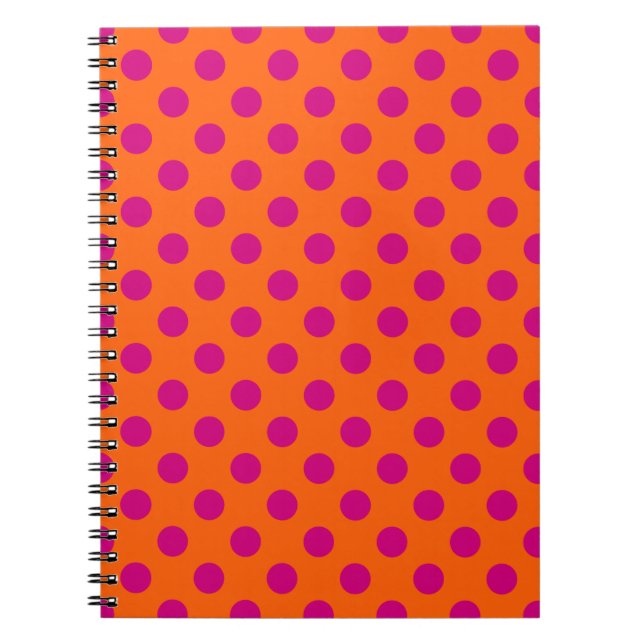 Caderno Espiral Fuchsia bolinhas em laranja (Frente)