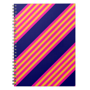 Caderno Espiral Fuchsia e listras amarelas com azul-marinho