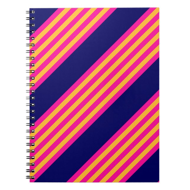Caderno Espiral Fuchsia e listras amarelas com azul-marinho (Frente)