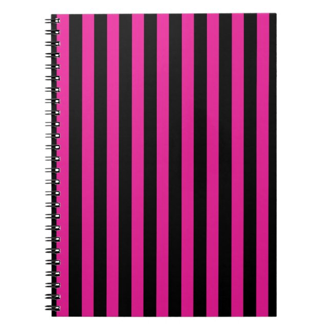 Caderno Espiral Fuchsia e listras de doces pretas (Frente)