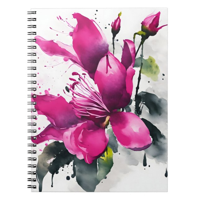 Caderno Espiral Fuchsia - Flores aquarela (Frente)