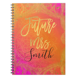 Caderno Espiral Fuchsia Rosa Ouro Índiano Mandala Futuro Sra.