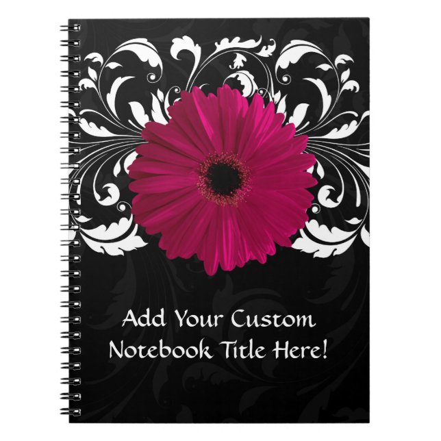 Caderno Espiral Fúcsia, Gerbera Daisy Negra (Frente)