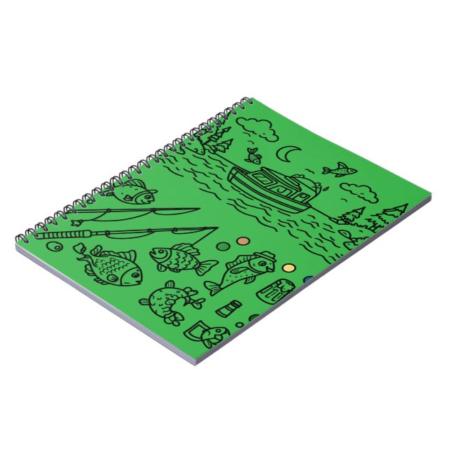 Caderno Espiral Fun Fishing Adventure Doodle Art (Left Side)