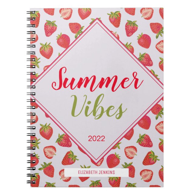 Caderno Espiral Fun Girly Pink Strawberry Summer Vibes Quote (Frente)