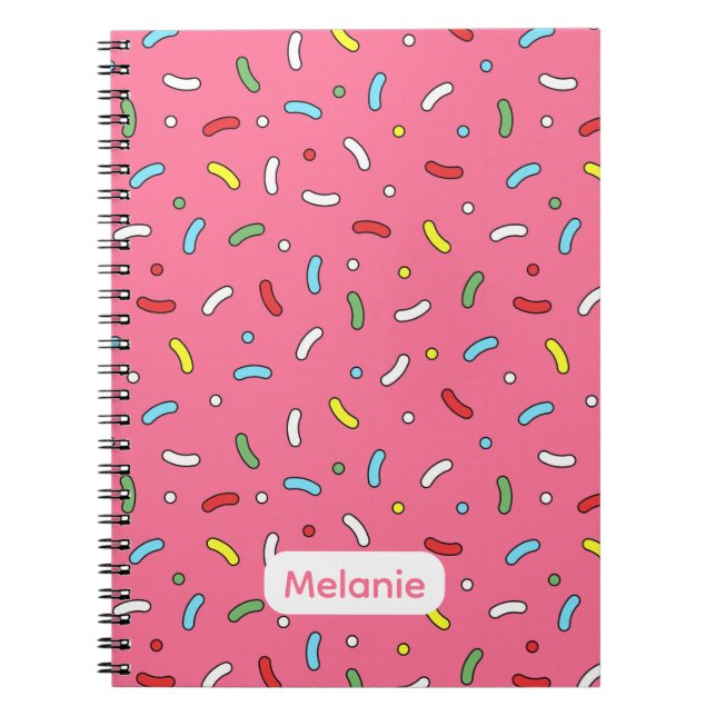 Caderno Espiral Fun Pink Candy Sprinkles Pattern Personalised (Frente)