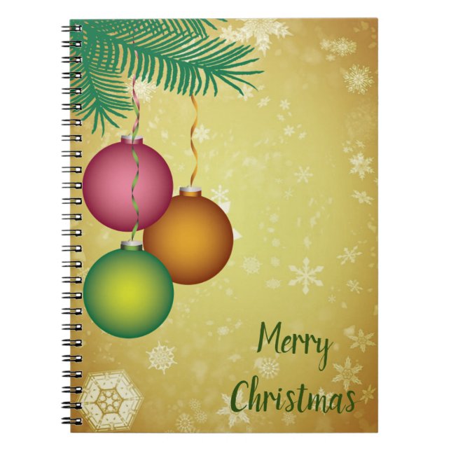 Caderno Espiral Fundo Amarelo Com Flocos De Neve E PineTree (Frente)