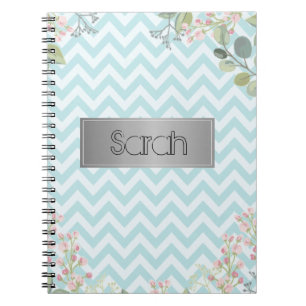 Caderno Espiral Fundo Azul E Branco, Flores Legal
