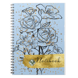 Caderno Espiral fundo azul e flores