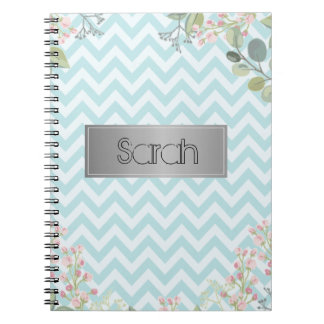 Caderno Espiral Fundo Belga, Azul E Branco, Flores Legal