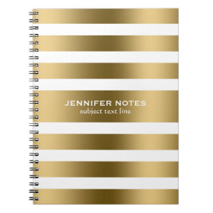 Caderno Espiral Fundo Branco das Douradas faixas Elegantes