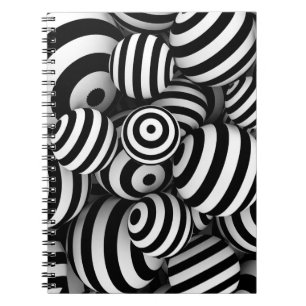 Caderno Espiral Fundo branco de abstrato com bolas e linhas pretas
