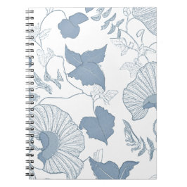 Caderno Espiral Fundo Branco Delicar Flores Azuis Japonesas