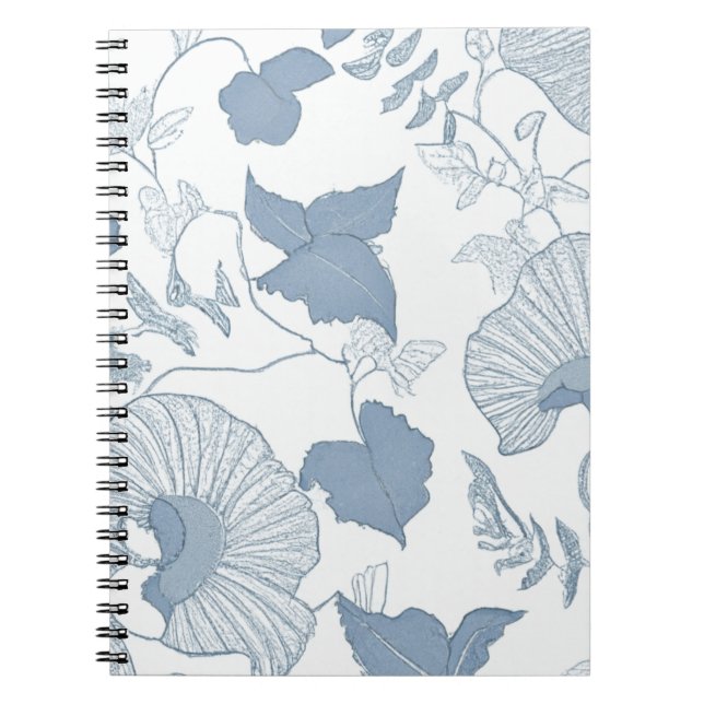 Caderno Espiral Fundo Branco Delicar Flores Azuis Japonesas (Frente)