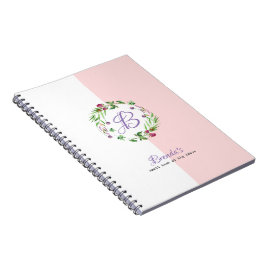 Caderno Espiral Fundo Branco e Rosa Com Coroa Floral