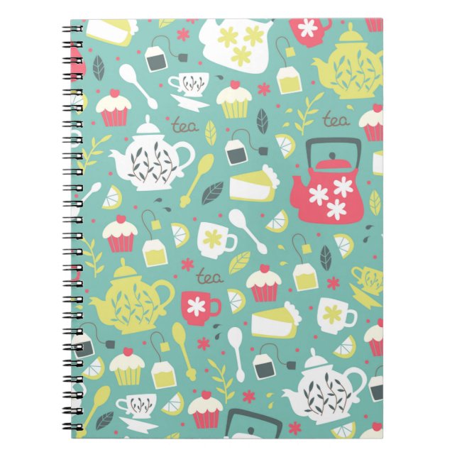 Caderno Espiral Fundo com bule, Copas, Limão, Flores a (Frente)