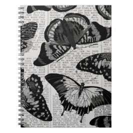 Caderno Espiral Fundo com padrão de borboleta negra