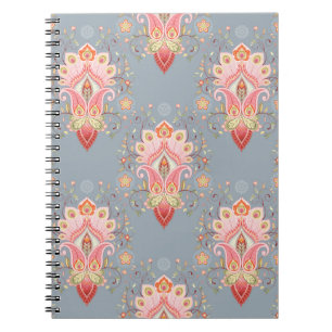 Caderno Espiral Fundo da Pena de Peacock Oriental Paisley