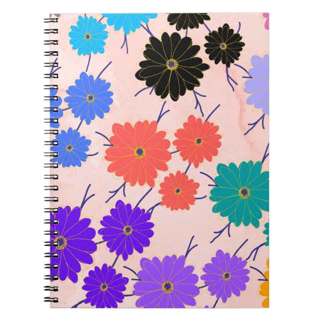 Caderno Espiral fundo de abstrato com aquarela com flores design (Frente)