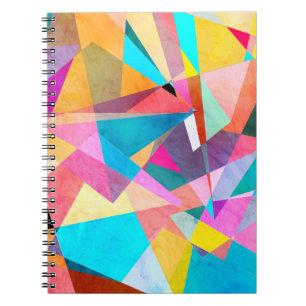 Caderno Espiral Fundo de Aquarela Geométrica abstrato Colorida